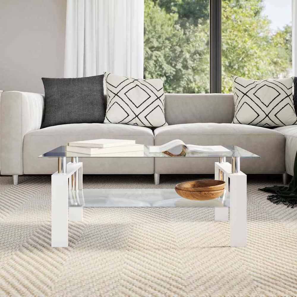 Coffee Table and Transparent 95x55x40 cm Tempered Glass White