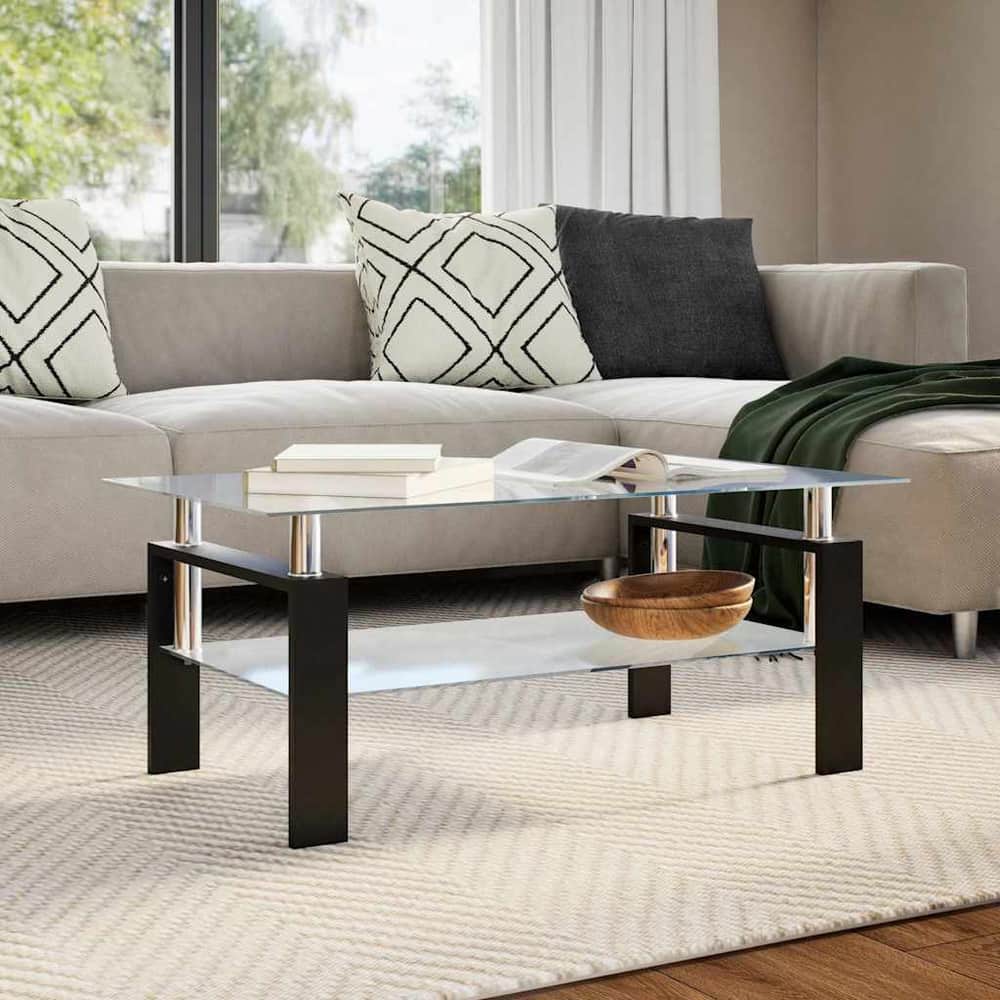 Coffee Table and Transparent 95x55x40 cm Tempered Glass Grey