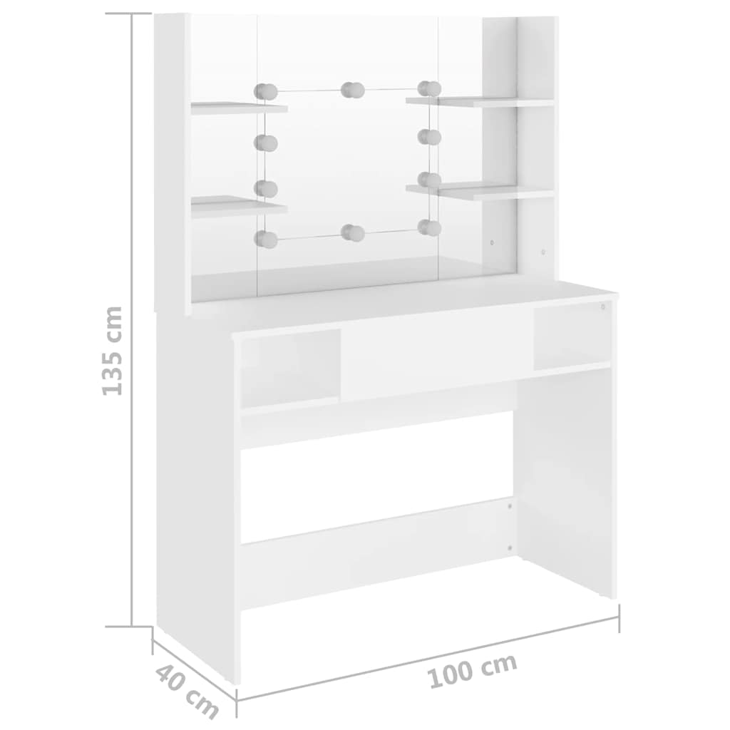 vidaXL Makeup Table with LED Lights 100x40x135 cm MDF White 6