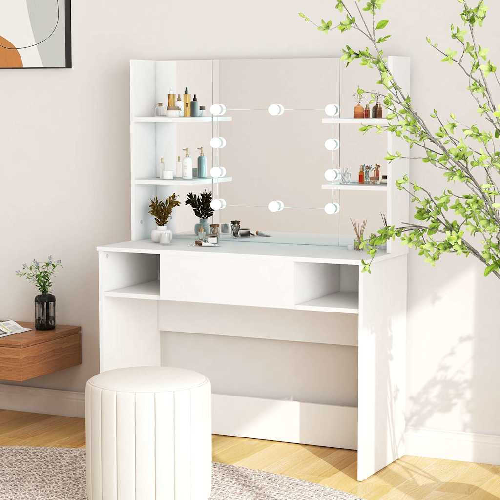 vidaXL Makeup Table with LED Lights 100x40x135 cm MDF White 1