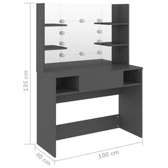 vidaXL Makeup Table with LED Lights 100x40x135 cm MDF Grey 6