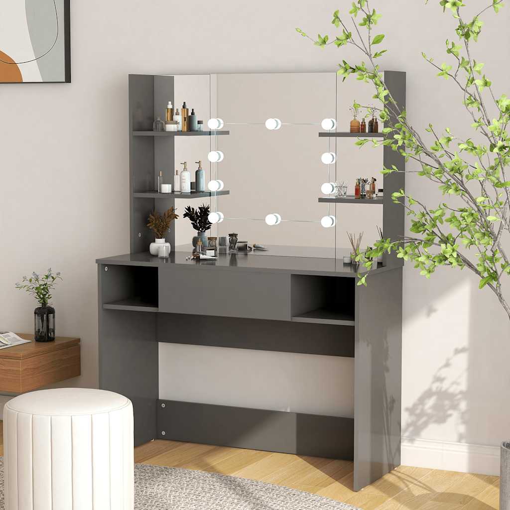 vidaXL Makeup Table with LED Lights 100x40x135 cm MDF Grey 1