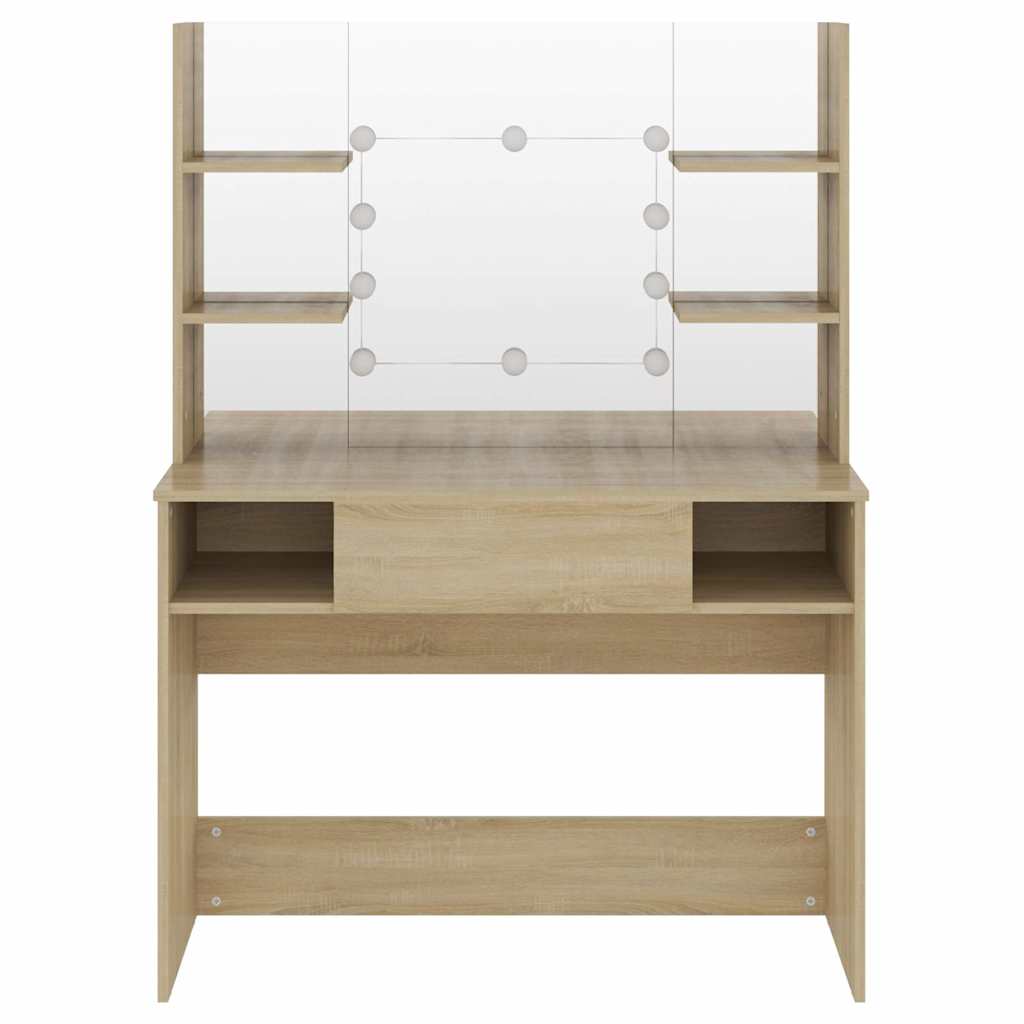 vidaXL Makeup Table with LED Lights 100x40x135 cm MDF Oak 3