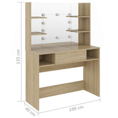 vidaXL Makeup Table with LED Lights 100x40x135 cm MDF Oak 6