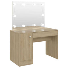 vidaXL Makeup Table with LED Lights 110x55x145 cm MDF Oak 2