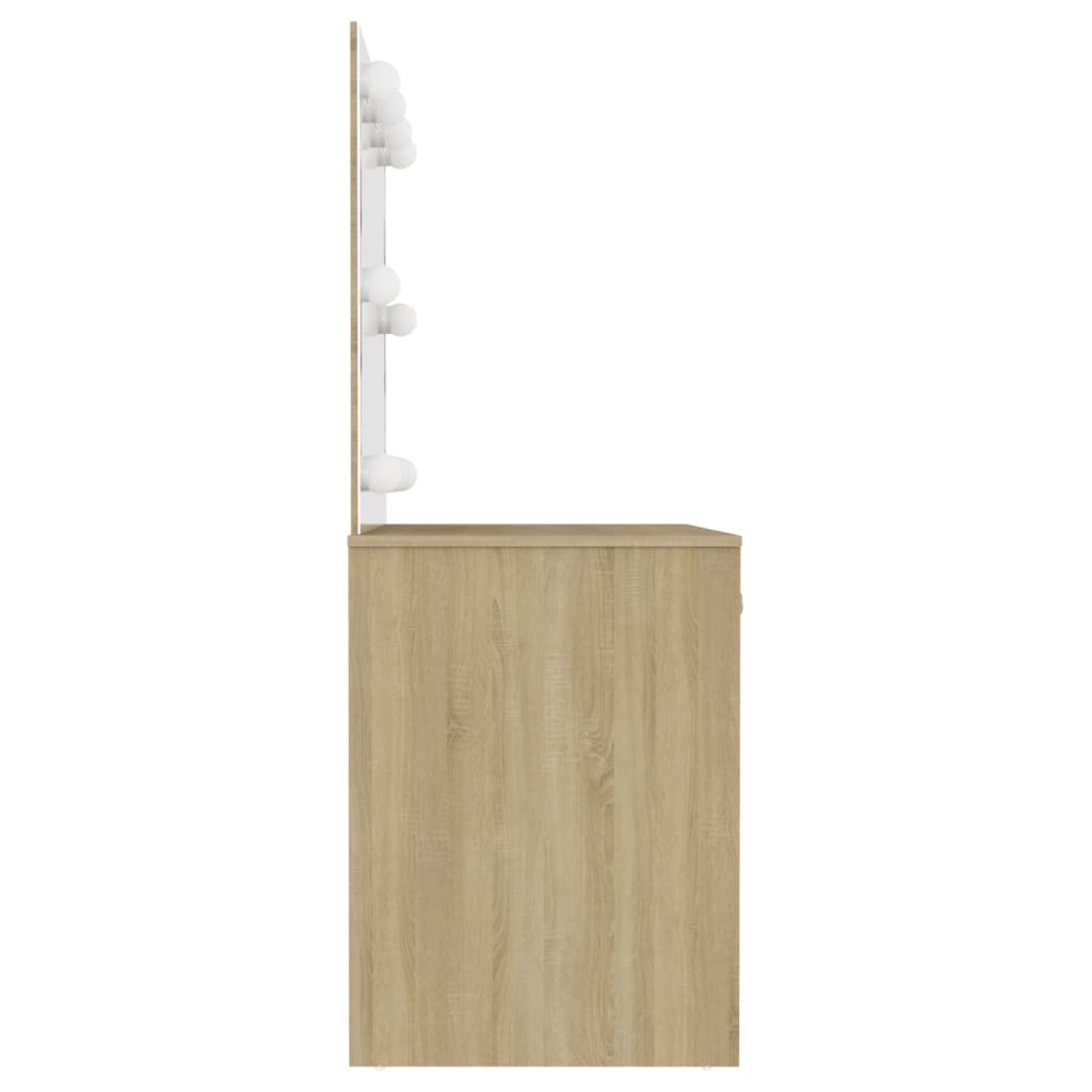 vidaXL Makeup Table with LED Lights 110x55x145 cm MDF Oak 4