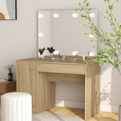 vidaXL Makeup Table with LED Lights 110x55x145 cm MDF Oak 1