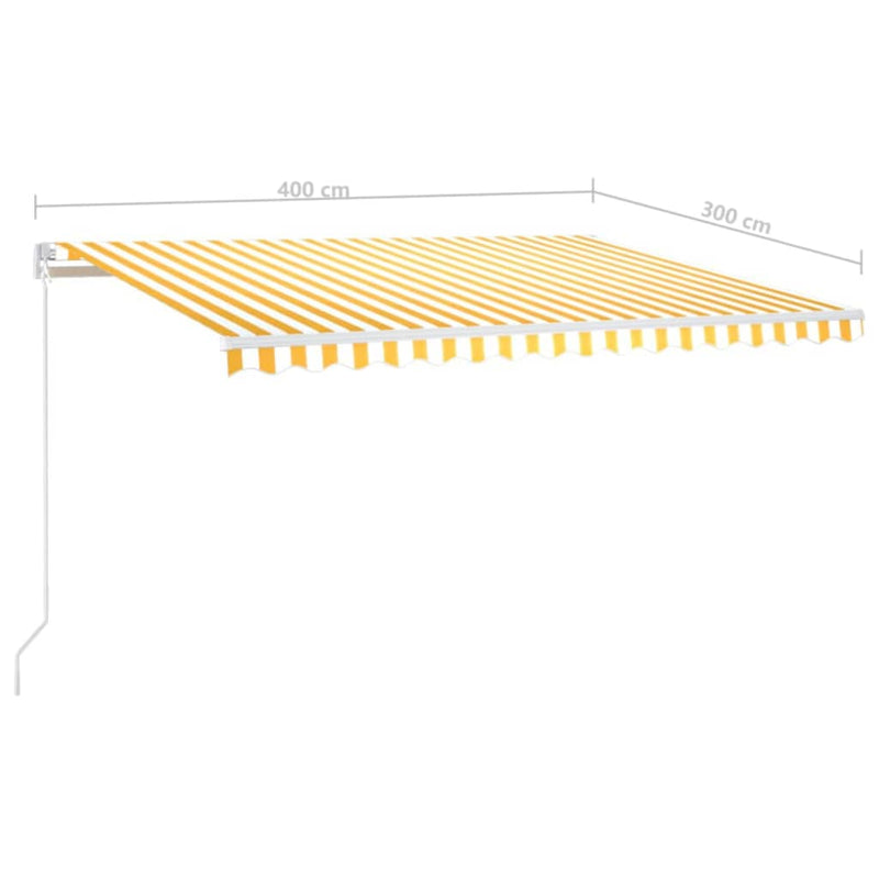 Manual Retractable Awning with LED 400x300 cm Yellow and White