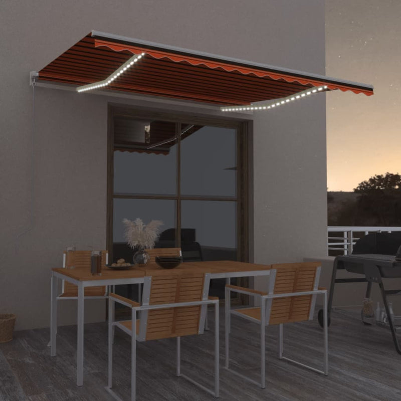 Manual Retractable Awning with LED 400x350 cm Orange and Brown