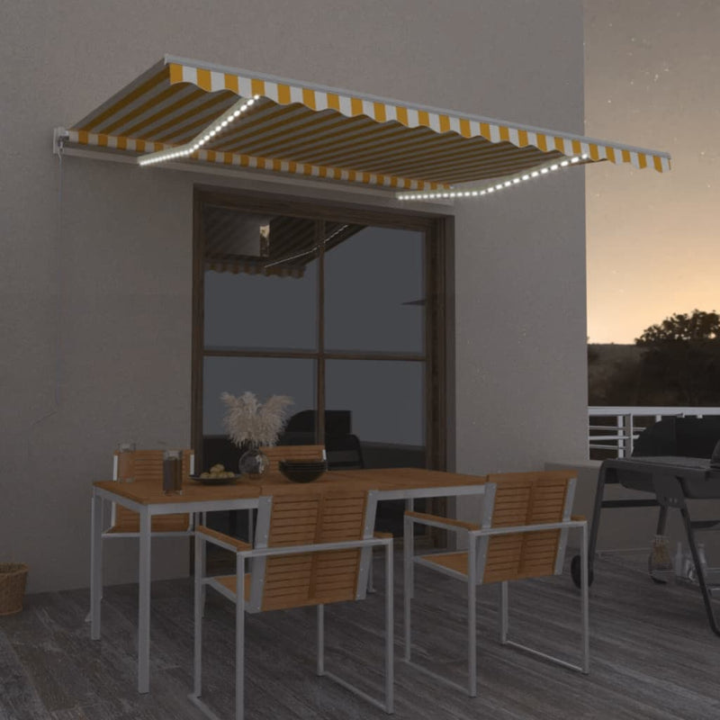 Manual Retractable Awning with LED 450x350 cm Yellow and White