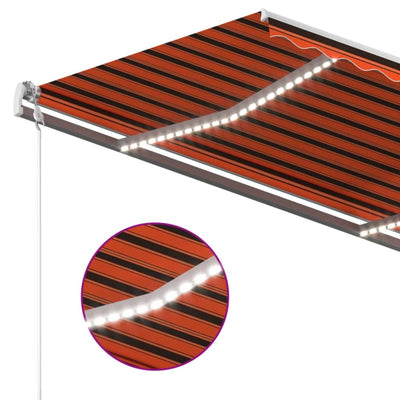 Manual Retractable Awning with LED 450x350 cm Orange and Brown