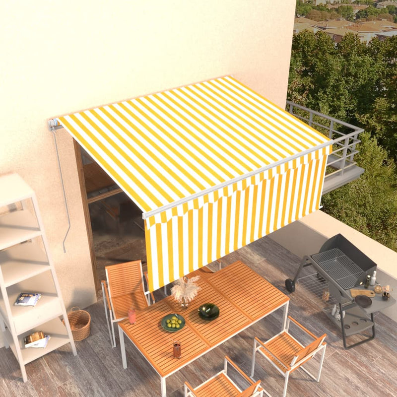 Manual Retractable Awning with Blind 3x2.5m Yellow&White