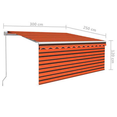 Manual Retractable Awning with Blind 3x2.5m Orange&Brown