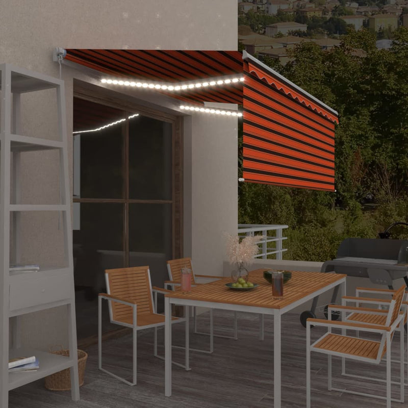 Manual Retractable Awning with Blind&LED 3x2.5m Orange&Brown