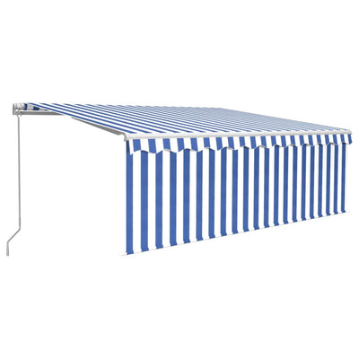 Manual Retractable Awning with Blind 4x3m Blue&White