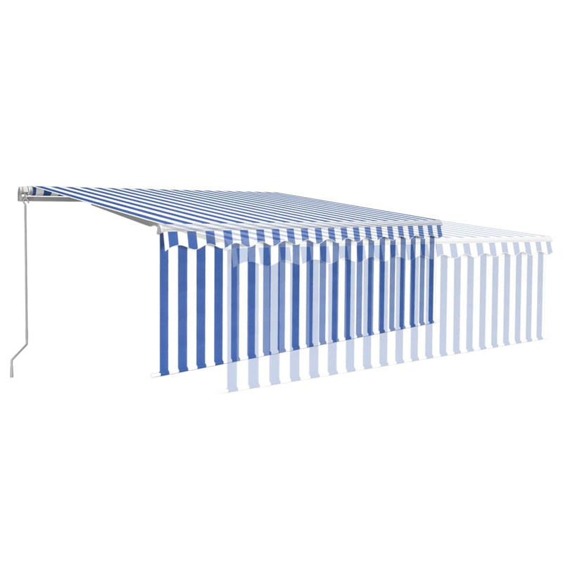 Manual Retractable Awning with Blind 4x3m Blue&White