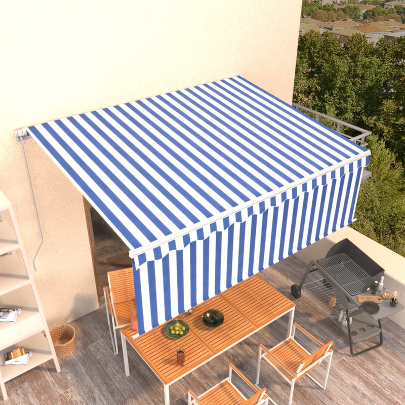 Manual Retractable Awning with Blind 4x3m Blue&White