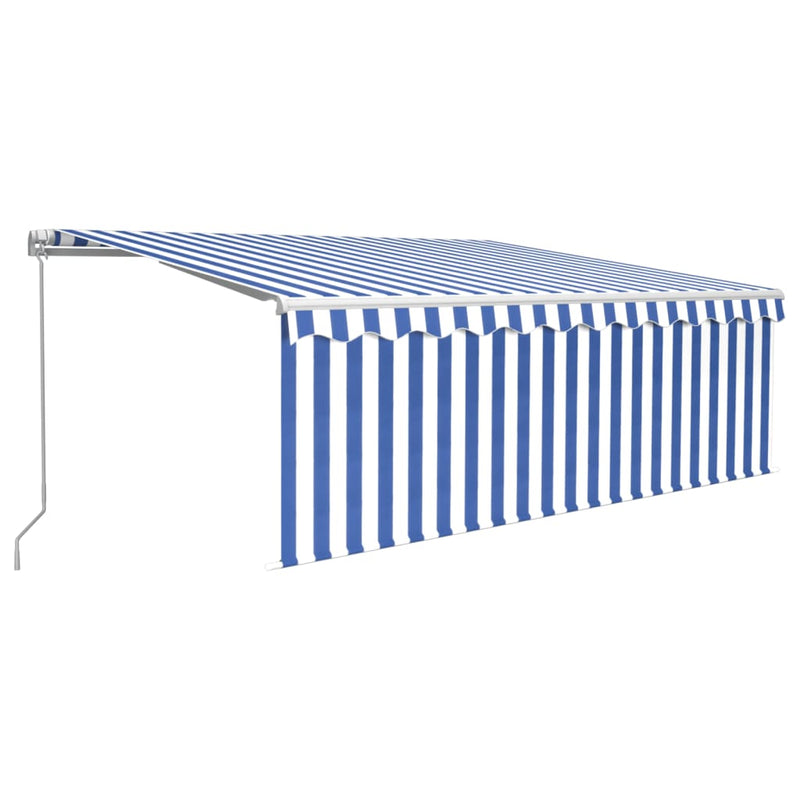 Manual Retractable Awning with Blind 4.5x3m Blue&White