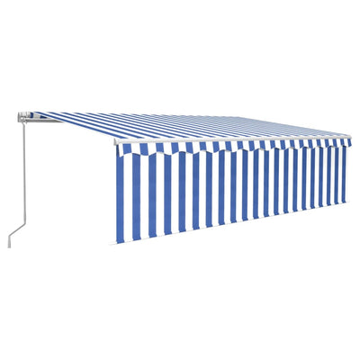 Manual Retractable Awning with Blind 5x3m Blue&White