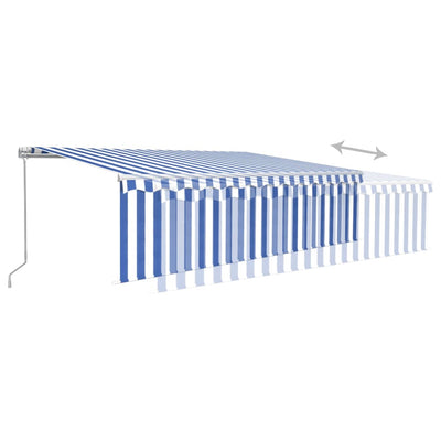 Manual Retractable Awning with Blind 5x3m Blue&White