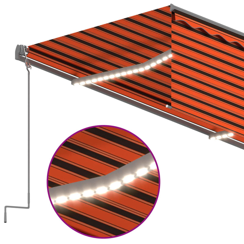 Manual Retractable Awning with Blind&LED 5x3m Orange&Brown