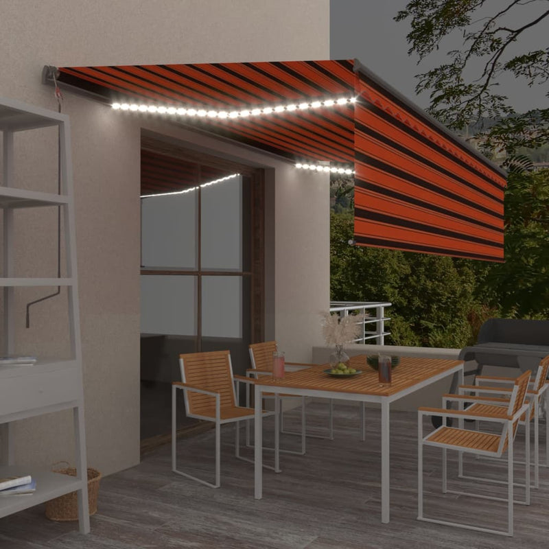 Manual Retractable Awning with Blind&LED 5x3m Orange&Brown