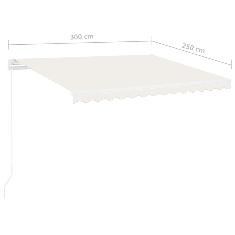 Manual Retractable Awning with LED 300x250 cm Cream