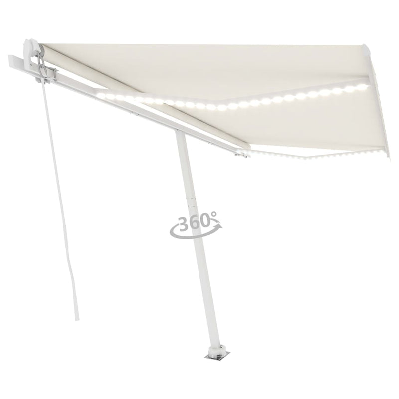 Manual Retractable Awning with LED 400x300 cm Cream