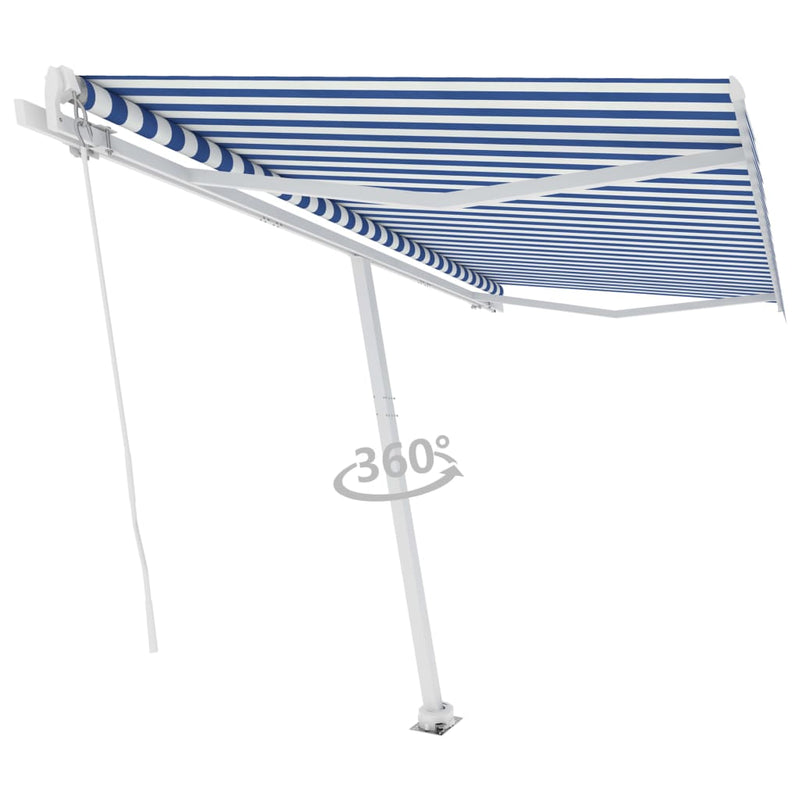 Freestanding Manual Retractable Awning 450x300 cm Blue/White