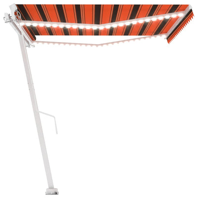 Manual Retractable Awning with LED 400x350 cm Orange and Brown