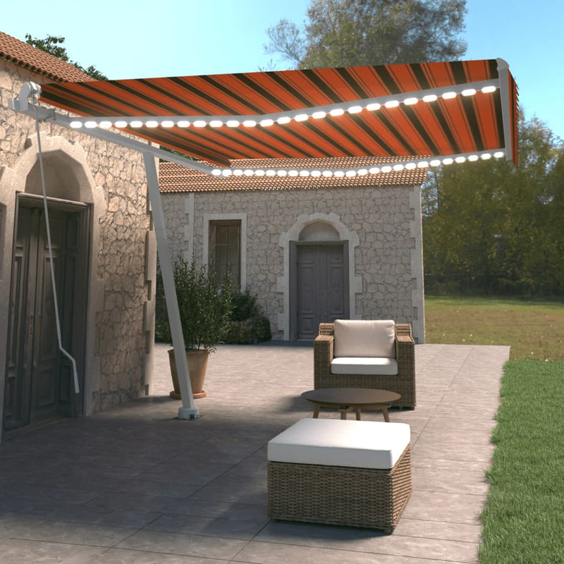 Manual Retractable Awning with LED 400x350 cm Orange and Brown