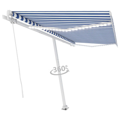 Manual Retractable Awning with LED 450x350 cm Blue and White