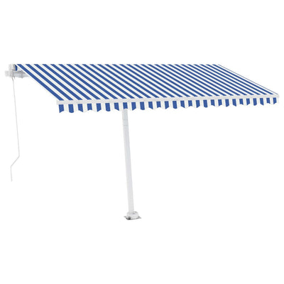 Manual Retractable Awning with LED 450x350 cm Blue and White