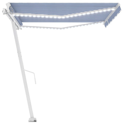 Manual Retractable Awning with LED 450x350 cm Blue and White