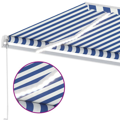 Manual Retractable Awning with LED 450x350 cm Blue and White