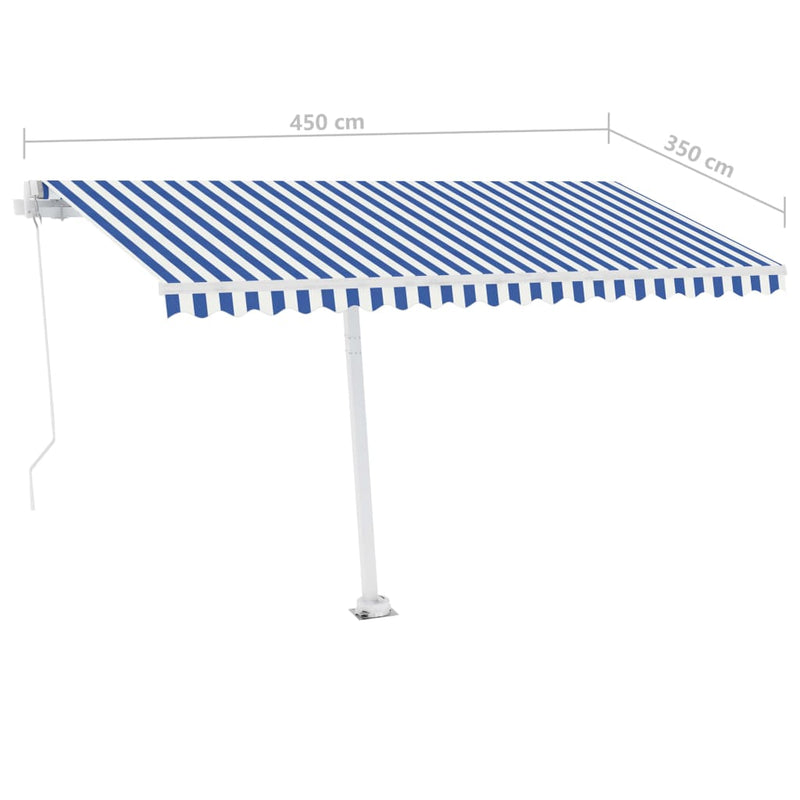 Manual Retractable Awning with LED 450x350 cm Blue and White