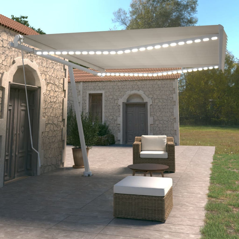 Manual Retractable Awning with LED 450x350 cm Cream