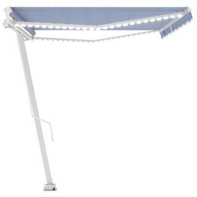 Manual Retractable Awning with LED 500x350 cm Blue and White