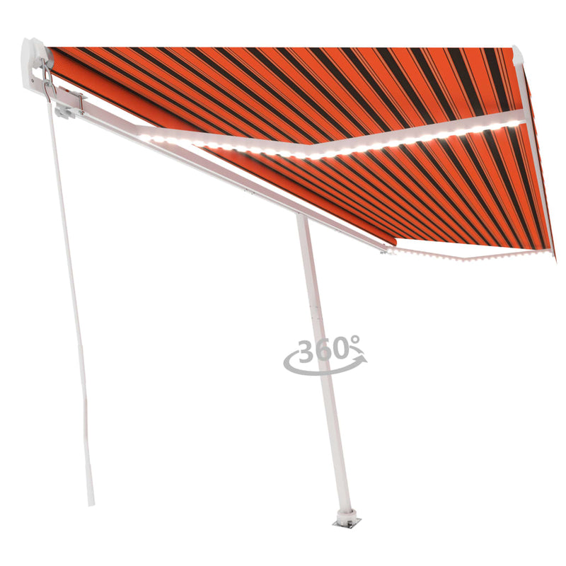 Manual Retractable Awning with LED 500x350 cm Orange and Brown