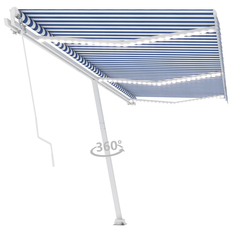 Manual Retractable Awning with LED 600x350 cm Blue and White