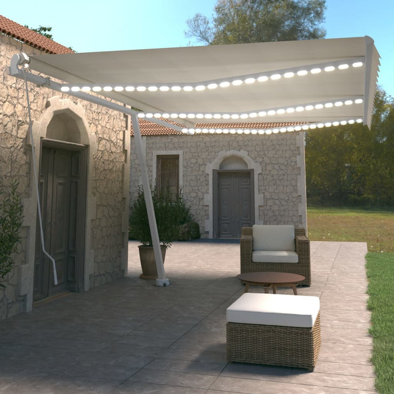 Manual Retractable Awning with LED 600x350 cm Cream