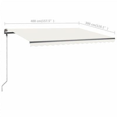 Manual Retractable Awning with LED 400x300 cm Cream