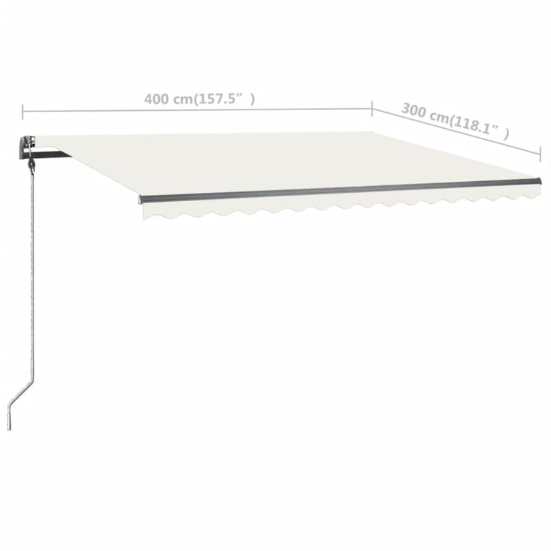 Manual Retractable Awning with LED 400x300 cm Cream