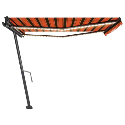 Manual Retractable Awning with LED 400x350 cm Orange and Brown