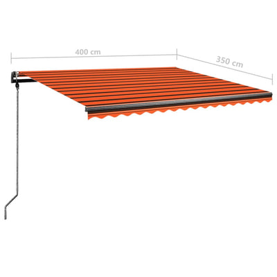 Manual Retractable Awning with LED 400x350 cm Orange and Brown