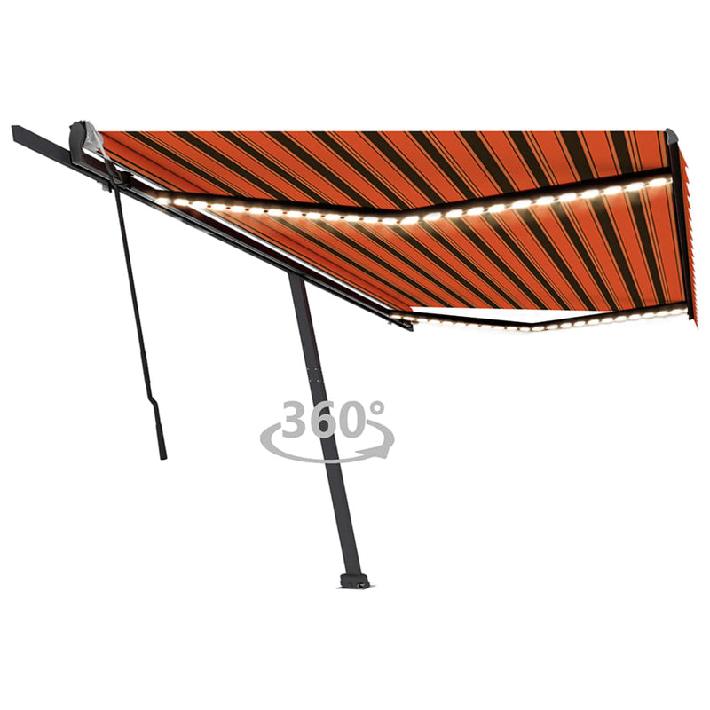 Manual Retractable Awning with LED 500x350 cm Orange and Brown