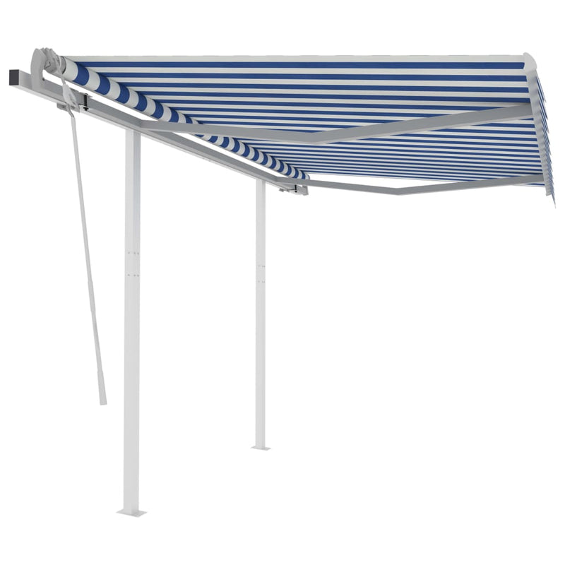 Manual Retractable Awning with Posts 3.5x2.5 m Blue and White