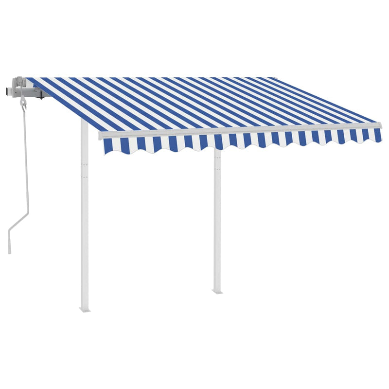 Manual Retractable Awning with Posts 3.5x2.5 m Blue and White