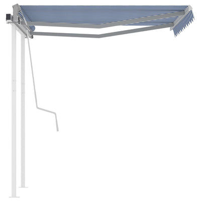 Manual Retractable Awning with Posts 3.5x2.5 m Blue and White