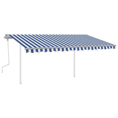 Manual Retractable Awning with Posts 4x3 m Blue and White